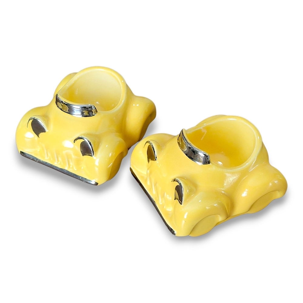 1960s Charming Yellow Car Honiton Pottery Egg Cups
